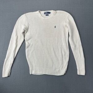 Vintage 90's Polo Ralph Lauren White/Cream Knit Sweater Mens Medium 100% Linen